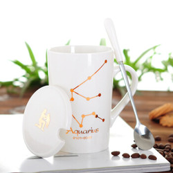十二星座陶瓷杯马克杯420ml骨瓷水杯带盖勺情侣咖啡杯茶杯