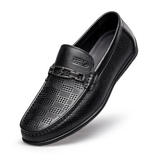 零度(ZERO)男士商务简约休闲户外时尚柔软耐折防滑透气套脚镂空鞋子 黑色 44码