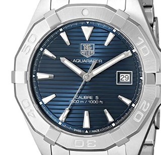 TAG Heuer 泰格豪雅 Aquaracer竞潜系列 WAY2112.BA0910 男士自动机械手表 41mm 蓝盘 银色不锈钢带 圆形