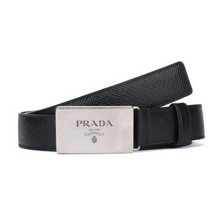 送男友 PRADA 普拉达 男士黑色皮革仿古板扣式皮带腰带 2CM145 2FAD F0002 95cm