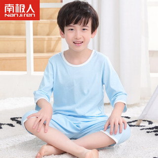 南极人 Nanjiren 男童睡衣儿童睡衣夏季大童小孩纯棉短袖短裤家居服套装 浅蓝色 140