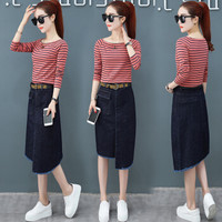 AUDDE 2019春季新款女装新品半身裙女慵懒风不规则套装牛仔连衣裙时尚中长款裙子 HZ3304-1155 红色 L