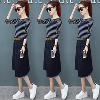 AUDDE 2019春季新款女装新品半身裙女慵懒风不规则套装牛仔连衣裙时尚中长款裙子 HZ3304-1155 蓝色 L