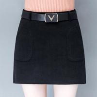 AUDDE 2019春季新款女装新品毛呢半身裙女韩版高腰a字包臀裙大码短裙显瘦一步裙 HZ5072-8218 黑色 XXL