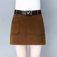 AUDDE 2019春季新款女装新品毛呢半身裙女韩版高腰a字包臀裙大码短裙显瘦一步裙 HZ5072-8218 焦糖色 L