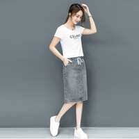 BANDALY 2019夏季新品女装牛仔半身裙适合胯大腿粗的中长款流行A字裙高腰 HZDF111-7877 烟灰色 31/3XL