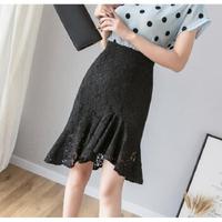 AUDDE 2019春夏季新款女装新品半身裙女中长款百搭不规则下摆时尚大摆蕾丝裙子女 zx1203-7057 黑色 XL