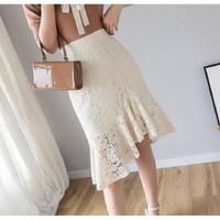 AUDDE 2019春夏季新款女装新品半身裙女中长款百搭不规则下摆时尚大摆蕾丝裙子女 zx1203-7057 杏色 S