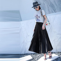 薇图 vitto 女装  2019新款韩版时尚简约大气百搭黑色仿真丝百褶裙dVT114 图片 M