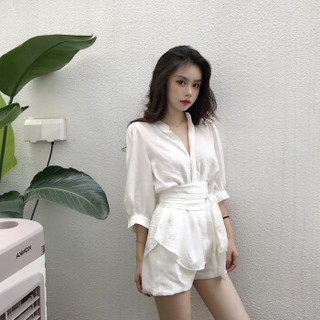 维迩旎 2019夏季新款女装新品很仙法国小众韩版气质两件套装裤女 zxALYN-8346 白色 L