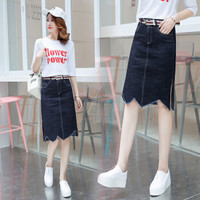 AUDDE 2019春季新款女装新品牛仔半身裙女时尚中长款韩版高腰不规则a字一步裙 HZD09-8657 牛仔蓝 M