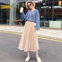 薇图 vitto 女装 2019女装秋春新款韩版高腰修身A字裙格子中长款半身裙 dVT111 杏色 均码