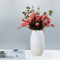 Hoatai Ceramic 华达泰陶瓷 华达泰 简约白色椭圆花瓶 （含玫瑰花）