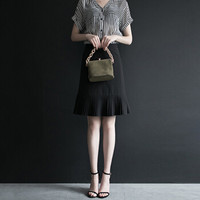 她池秋装女2019新款纯色简约修身包臀鱼尾下摆气质高腰短款半身裙 T91Z0263A10L 黑色L