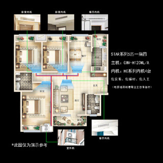 格力5匹一拖四+中央采暖+生活热水 3套系统一价全包 12.0kw+24KW