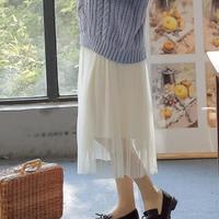 AUDDE 2019春夏季新款女装新品网纱半身裙女时尚纯色百搭唯美美感百褶长款纱裙 zx72087-3197 图片色 L