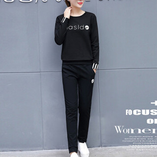 JOY OF JOY 秋季女装韩版时尚休闲套装学生卫衣运动服2件套女 JWWY193679 黑色 3XL