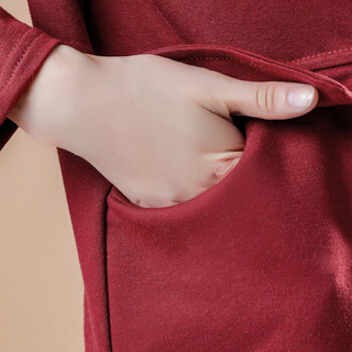 MAX WAY 女装 2019秋装新款宽松长袖上衣纯色套头打底衫 MWYH101 酒红色 M