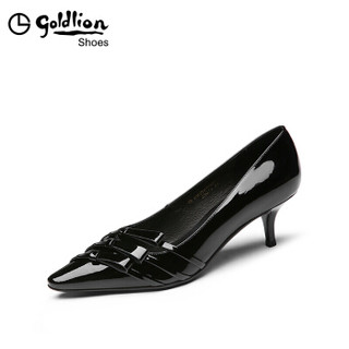 金利来（goldlion）女士时尚尖头细高跟浅口职业工作单鞋69591002901P-黑色-38码