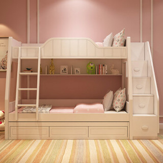 木居华府 儿童床上下床高低床双层铺储物母子床 （高低床+上下床垫 1.2米）