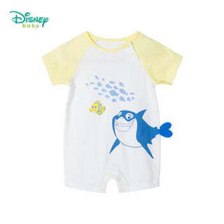迪士尼（Disney）夏季婴儿衣服卡通印花肩开短袖连体衣宝宝开裆哈衣爬服192L782 柠檬黄 6个月/身高66cm