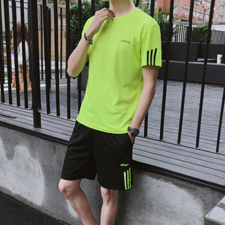 猫人（MiiOW）短袖套装2019夏季新款T恤套装男士短裤休闲运动套装1507-8808荧光绿XL