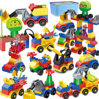 糖米（Temi） 151粒大颗粒工程车积木 城市交通拼装百变汽车包 创意拼插积木宝宝儿童玩具 桶装