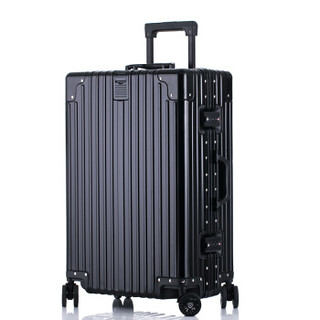 奢选SHEXUAN 行李箱铝镁合金24英寸男女旅行箱商务出差拉杆箱飞机轮静音TSA密码箱大容量 7028尊贵黑