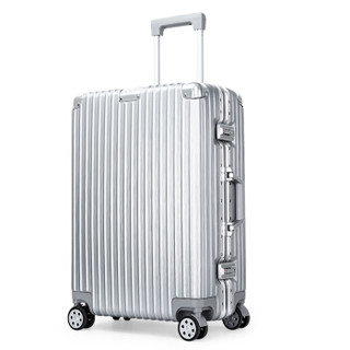 奢选SHEXUAN 铝框26英寸万向轮拉杆箱旅行箱男女防刮拉丝复古行李箱 7022奢华银