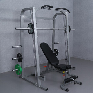 KYLIN SPORT 健身房框式深蹲架史密斯机综合训练器杠铃举重床卧推器材 PK007+SUB018+100kg黑色包胶杠铃片