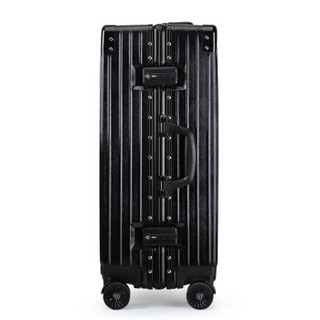 奢选SHEXUAN 行李箱男女铝框24英寸飞机轮拉杆箱商务出差旅行箱复古直角TSA密码箱大容量 7020尊贵黑