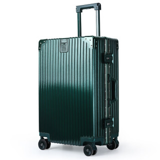 奢选SHEXUAN 行李箱男女铝框24英寸飞机轮拉杆箱商务出差旅行箱复古直角TSA密码箱大容量 7020墨绿色
