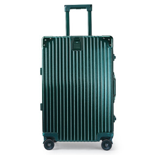 奢选SHEXUAN 行李箱男女铝框24英寸飞机轮拉杆箱商务出差旅行箱复古直角TSA密码箱大容量 7020墨绿色