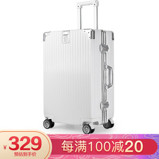 奢选SHEXUAN 行李箱男女铝框20英寸飞机轮拉杆箱商务出差旅行箱复古直角TSA密码箱登机 7020白色