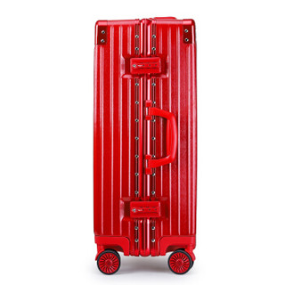 奢选SHEXUAN 行李箱结婚男女铝框20英寸飞机轮拉杆箱商务出差旅行箱复古直角TSA密码箱登机 7020喜庆红