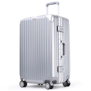 奢选SHEXUAN 铝框拉杆箱加厚款行李箱24英寸男女万向轮旅行箱密码托运箱 1701银色