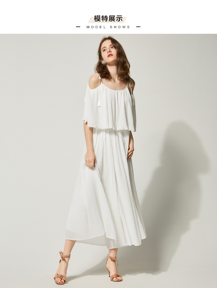 onemore白色吊带露肩连体裙裤