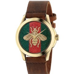 GUCCI 古驰 YA126451 通用石英手表 38mm 多色 棕色 皮革