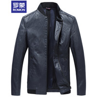 罗蒙（ROMON）仿皮皮衣男2019秋季新款潮流时尚休闲修身立领皮夹克外套男 8JK981805 藏青 185/XXL