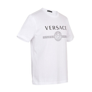 范思哲 VERSACE 奢侈品 男士棉质LOGO图案圆领短袖T恤 白色 A83159 A228806 A001 M码