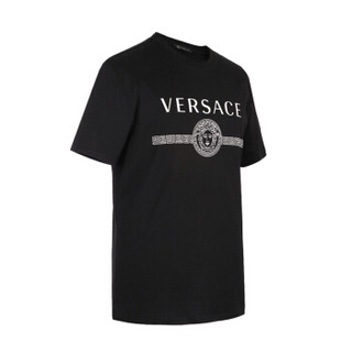 范思哲 VERSACE 奢侈品 男士棉质LOGO图案圆领短袖T恤 黑色 A83159 A228806 A008 S码