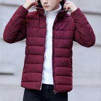 富铤(FORTEI)棉服男棉衣加厚2019秋冬新款时尚韩版潮流修身连帽保暖舒适棉袄男外套 888 酒红 XL