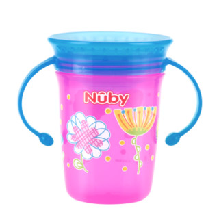 Nuby（努比）学饮杯水杯 儿童水杯饮魔术杯家用带手柄喝水杯子 240ml-握把魔术杯-小花