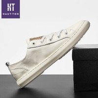 皓顿（HAUT TON）休闲男鞋头层牛皮运动小白鞋男时尚百搭平底板鞋子 1911XB076 白色 40