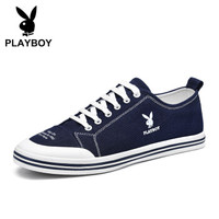 花花公子（PLAYBOY）时尚平底休闲帆布鞋子男低帮透气百搭 PL611033 深蓝 41