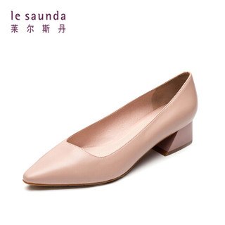 莱尔斯丹 le saunda 时尚优雅通勤尖头套脚中跟女单鞋LS AM32703 米色 36