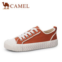 骆驼（CAMEL） 女士 港味配色毛边饼干鞋头平底帆布鞋 A93278626 橘色 37