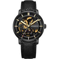 ROSSINI 罗西尼 雅尊商务系列 518819B04C 男士自动机械表 黑盘 皮带 个性镂空 时尚运动风 42mm 黑色 黑色 牛皮