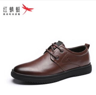红蜻蜓 (RED DRAGONFLY) 男鞋舒适大众男鞋简约系带休闲皮鞋 WTA96681/82 棕色 38