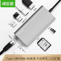 百亿补贴：LIano 绿巨能 八合一 Type-C扩展坞（HDMI/SD卡/千兆网口/PD快充）